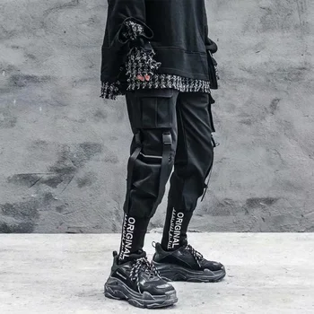Stilingas 2021 Japonijos Mados Harajuku Streetwear Krovinių Kelnės Vyrams Juostelės Kišenės Poilsiu Techwear vyriškos Kelnės Hip-Hop - 
