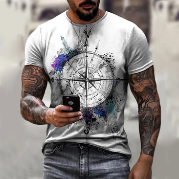 2021 Naujas Kompasas Spausdinti 3D T-marškinėliai Vyrams trumpomis Rankovėmis marškinėlius, O Kaklo Plius Dydis Atsitiktinis Marškinėliai Negabaritinių Derliaus Viršūnes Tees