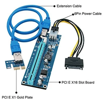 PCI-E Riser Valdybos 4-pin PCI-E 1x iki 16x Adapterio plokštę Grafinę Plokštę, GPU Extender Lenta su USB Laidu