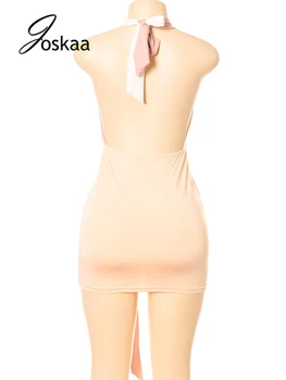 Joskaa Kontrasto Spalvų Apynasrio Backless Bodycon Suknelė Moterims, Elegantiškas Gimtadienio Apranga Vasaros 2021 Seksualus Naktinis Klubas Mini Suknelė