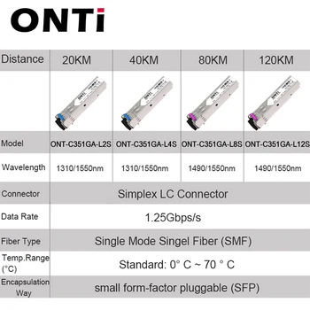 ONTi 1Pair Gigabit SFP Modulis SM LC 3/20/40/80KM 1,25 G Bidi Vienos rūšies Pluošto Optinis siųstuvas-imtuvas Suderinamas su 