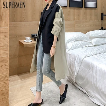 SuperAen 2019 m. Rudenį Naujų Tranšėjos Paltai Moterims korėjos Stiliaus Medvilnės Atsitiktinis Ponios Švarkelis, vientisos Spalvos Drabužiai Moterims