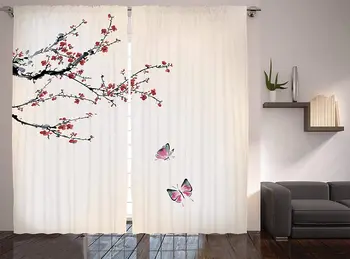 Japonų Užuolaidos Cherry Blossom Drugelis Lango Užuolaidų, Namų Dekoro, Virtuvės Durų Užuolaidos Valance Užuolaidas Kambarį