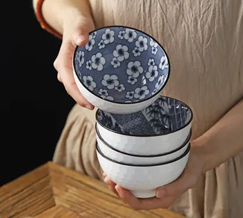 6pcs/4pcs Kinų Stiliaus Klasikinės Keramikos Mėlynos Ir Baltos Virtuvės Ryžių Dubenėlį Didelis Ramen Sriuba Bowl nemokamas pristatymas