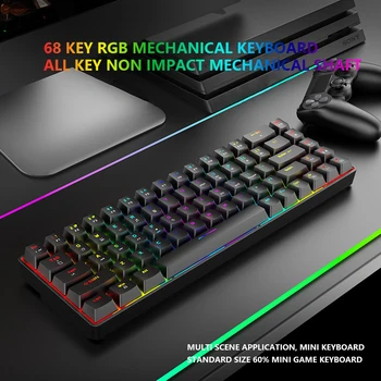 Žaidimų Mechaninė Klaviatūra USB Laidinio 68 klavišus su RGB Apšvietimu Raudona/Mėlyna Perjungti Klaviatūros Anti-šešėlius PC Gamer Kompiuteris