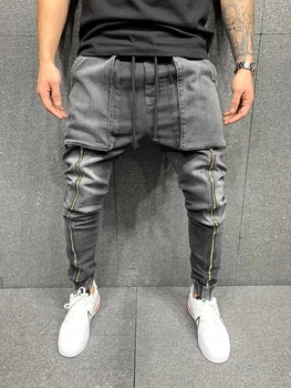 2021 Europos ir Amerikos vyrų džinsinio audinio atsitiktinis sporto didelės kišenės, raišteliu kelnės džinsai
