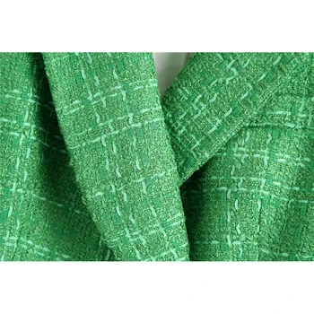 Evfer Moterų Mados Za Dvigubo Breasted Vilnonių Žalias Švarkas Outwear Elegantiškos Ledi Atsitiktinis Ilgomis Rankovėmis Pledas Tekstūros Striukė