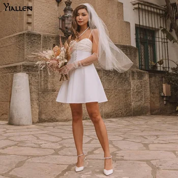 Yiallen Vasaros Vientisos Spalvos Suknelės Moterims Atsitiktinis Diržas Mini Suknelės Retro Stiliaus Backless Atsitiktinis Balta Suknelė Streetwear 2021 Naujas