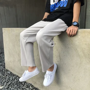 Privathink korėjos Vyrų Plisuotos Tiesios Kelnės 2021 Harajuku Vyras StreetwearElastic Juosmens Baggy Pants Vyriškos Laisvalaikio Kelnės