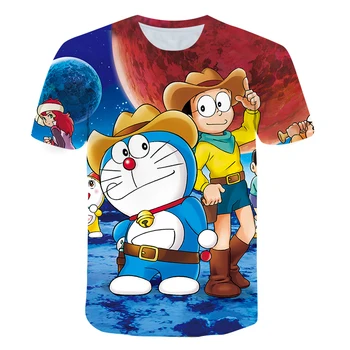 Doraemon mergina 3D įdomių mados T-marškinėliai, drabužiai vaikams, 2021 m. vasaros drabužių vaikams nuo 4 iki 14 metų amžiaus, T-shirt