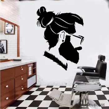 Plaukų Salonas Vinilo Lipdukai Plaukų Kirpimas Ir Drožlių Vinilo Sienos Lange Plakatą, Freskos Hipster Vyras Barbershop Siena Lipdukas Kirpykla Ženklas