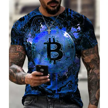 Vasaros 2021 Nauji vyriški trumparankoviai Laisvi Marškinėliai Bitcoin 3D Slim Spausdinti Apvalios Kaklo Megztinis Atsitiktinis Vyrų Gatvės Hip-Hop ' o Viršų
