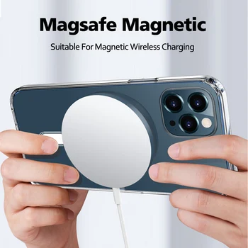 Magsafing Atveju iPhone 12 11 Pro Max Mini Skaidrus, atsparus smūgiams Magnectic Atveju iPhone, 11 XS X XR Belaidžio Įkrovimo Dangtis