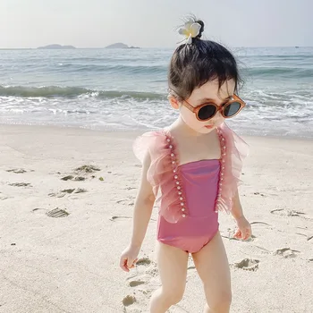 Bikini 2020 naujas Mielas Animacinių filmų Pink Pearl Kūdikių maudymosi kostiumėlį, Greitai džiūsta Mergaičių Maudymosi kostiumai su Sijonu E20237