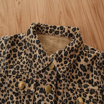 Rudenį Vaikai Mergaičių Mados Striukės, Paltai, Leopardas Spausdinimui Ilgomis Rankovėmis Vieną Krūtinėmis Pasukite Žemyn Apykaklės Outwear