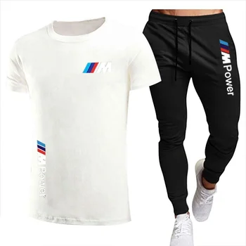2021 naują BMW mados atsitiktinis sportinę vasarą laiškas spausdinti kostiumas vyriški bėgimo sporto kostiumas vyrams kostiumu, T-marškinėliai trumpomis rankovėmis + visos
