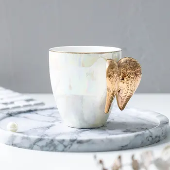 Pasakų puodelis aukso angelas sparnų keramikos puodelis pearl glazūra kūrybos kavos puodelis pieno, arbatos puodelis vestuvių dovaną, taurė