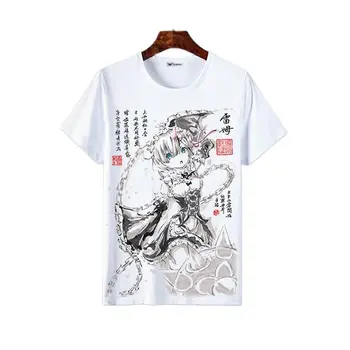 Anime Nulio Kara Hajimeru Isekai Seikatsu T-Shirt Emilija Ram Ir Rem Marškinėliai Gyvenimas Kitame Pasaulyje Nuo Nulio Cosplay Kostiumas