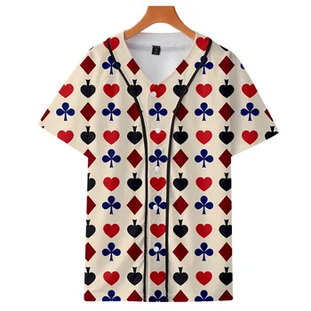 Skull & Pokerio 3D Atspausdintas Beisbolo T-shirt Moterims/Vyrams Mados Vasaros trumpomis Rankovėmis Juokinga Tshirts Streetwear Hip-Hop Beisbolo Jersey