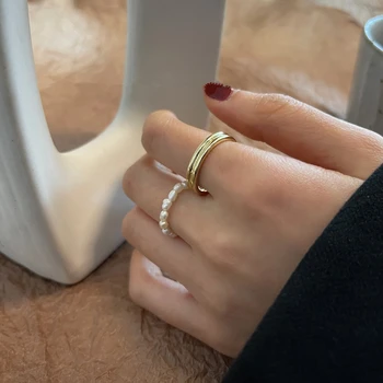 AOMU 2vnt/KOMPLEKTAS Elegantiškas Pearl Grandinės Žiedas Mados Paprastas Metalo Aukso Žiedus Moterims Išskirtinį Šaliai, Papuošalai, Žiedas Rinkinys