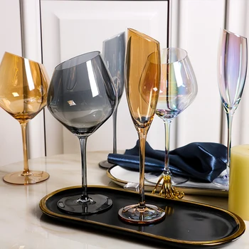2VNT/Komplektas Galvanizavimo Spalvos Švino Stiklo Vyno Stiklo, Krištolo, Raudonojo Vyno taurė Šampano Stiklo Goblet Raudono Vyno Stiklo Rinkinys