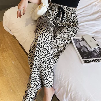 Leopardas spausdinti pločio kojų vasaros korėjos kelnės capri Moterims elastinga aukštos juosmens atsitiktinis palaidų pants Plus size derliaus laisvas kelnes