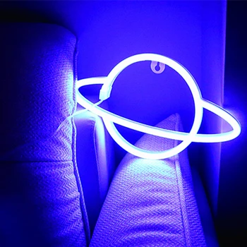 Fowecelt LED Lempos Neon Naktį Šviesos Namų Dekoro Spalvinga Miegamojo Puošimas Stalo Lempa Baras Šalis Apšvietimo Planetos Formos Sienos Kabo