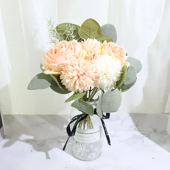Dirbtinės rožės žiedai balti namų vestuvių dekoravimas aukštos kokybės big puokštė kambarį stalo dekoro amatų netikrą gėlių