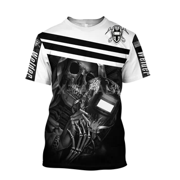 Vasarą Naujos Mados Vyras Suvirintojas Darbuotojas 3D marškinėliai Unisex Harajuku Kaukolės Galvą, Print T marškiniai Vyrai Atsitiktinis Trumpas Rankovėmis Tee Viršūnes T002