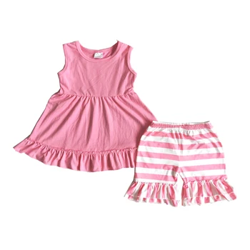 Aukštos kokybės vasarą vaikai rankovių przybornik mergina, sweet pink medvilnės viršų ir juostelės šortai nustatyti mergina laisvalaikio apranga