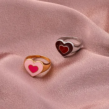 Meilė Širdies Emalio, Metalo Žiedai Moterims Spalvotų Stambusis Piršto Žiedą 2021 Naujas Mados Derliaus Šalis, Papuošalai Mergaitėms Dovanų