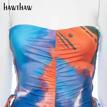 Hawthaw Moterų Mados Vasaros Rankovių Stebėjimo Tuščiaviduriai Iš Bodycon Spausdinti Jumpsuit Bendras 2021 Moterų Drabužių Streetwear