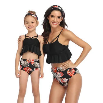 2021 Karšto Pardavimo Tėvų-Vaikų maudymosi kostiumėlį Naujas Bikini Spausdinti Aukštos Juosmens Mėlynas Juodas Žalias maudymosi kostiumėlis Beach Moterų Biniki SW510