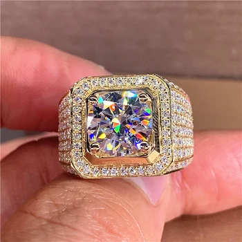 14K Aukso Solitaire Vyrų 2c Lab Diamond Moissanite Žiedas 925 sterlingas sidabro Papuošalai Dalyvavimas Vestuvių juostoje Žiedai vyrams dovana