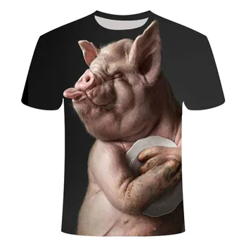 3D spausdinimo naminių kiaulių modelis berniukas ir mergaitė mados t-shirt aukštos kokybės trumpas rankovės marškinėliai vasaros drabužių viršūnes, t-marškinėliai, drabužiai