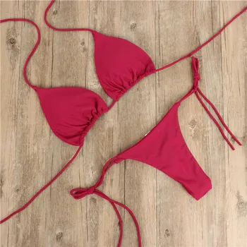 Moterų maudymosi Kostiumėliai, Sexy V Kaklo Bikini Komplektas Paplūdimio Žiedas Bikini Dviejų dalių Komplektas Vasaros maudymosi kostiumėlį Mados vientisos Spalvos 2021