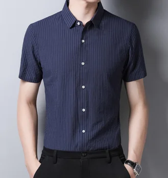 Vasaros naują vidutinio amžiaus vyrų plonos medvilnės trumpas rankovėmis marškinėliai dryžuotas marškinėliai Modelis 6172