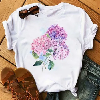 Moterų marškinėliai Rose Kiaulpienių Spausdinti trumparankoviai Grafinis Gėlių Viršūnės Vasaros Atsitiktinis Ponios Harajuku Plius Dydis Moteris Marškinėliai