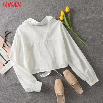 Tangada Moterų Retro Baltas Lankas Pasėlių Marškinėliai 2021 M. Rudenį Elegantiškos Moteriškos Marškinėliai Topai 2J08