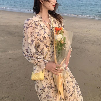 Elegantiškas Dirželis Suknelė Moterys Šalis Gėlių Midi Suknelė Moterų Dizaino Paplūdimio Derliaus One Piece Suknelė korėjos Šifono Nėrinių iki 2021 m. Vasaros