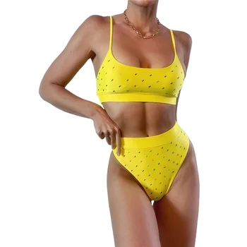 2021 Moterų Sexy Bikini Rankovių Diržas Viršūnes, apatinės Kelnės, maudymosi kostiumėlį Klasikinis Tuščiaviduris, Plikas Midriff Dviejų vienetų Komplektas Paplūdimio Drabužiai