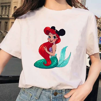 Vasaros Atsitiktinis Moterų marškinėliai Streetwear Kawai Mulan Princesė Mickey Ausies Skrybėlę, Print T-shirt Harajuku trumparankoviai marškinėliai