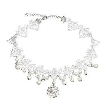 Goth balta nėrinių chokers Karoliai moterų perlų šaliai, papuošalai, aksesuarai dovanos fj156