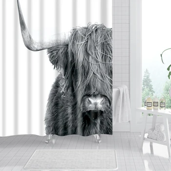 SKTN 1PCS Vandens dušo užuolaidos aukštikalnių karvės 3D spausdinimo vandeniui audinio apdailos vonios kambarys gyvūnų spausdinimo dušo užuolaidos