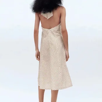 Moterys Vasarą Seksualus MIDI Suknelė 2021 ZA Rankovių Dot Apynasrio V-Kaklo Backless Moterų Elegantiškas Šalis Gatvėje Suknelės, Drabužiai, Vestidos
