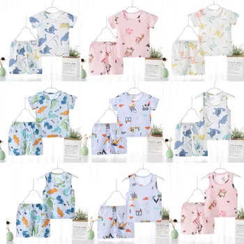 Vaikų vasaros medvilnės marškinėliai trumparankoviai šortai, liemenės nustatyti namų drabužiai berniukams, mergaitėms 1-6 metų 2021 Mados bamblys drabužiai