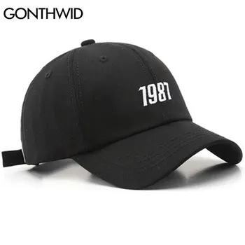 GONTHWID Beisbolo Kepurės, Siuvinėjimo 1987 Reguliuojamas Kepurės Streetwear Harajuku Mados Saulės Skydelis Sporto Skrybėlę Gorras Snapback Cap