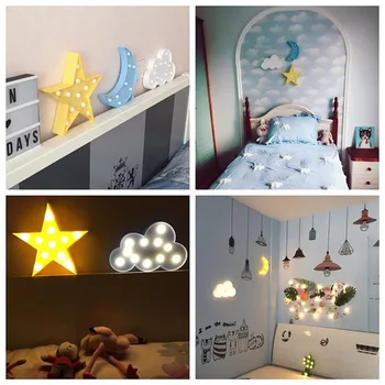 Gražių Debesų Moon Star LED 3D Šviesos Naktį Šviesos Vaikai Dovanų Žaislas, Skirtas Kūdikių, Vaikų, Miegamojo, Tualeto Lempos Apdaila, Patalpų Apšvietimas