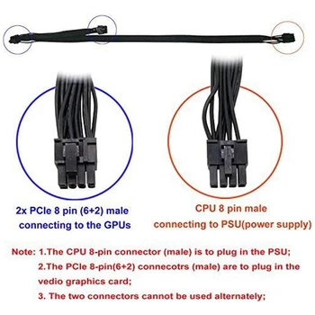 ATX CPU 8 Pin Male Dual PCIe 2X 8 Pin (6+2) Vyrų Maitinimo Adapteris Kabelio Corsair Modulinis Maitinimo šaltinis (63cm+23cm)