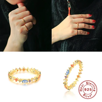 BOAKO Spalvoti Gėlių Žiedai Moterų, Mergaičių, 925 Sidabro Žiedas 2020 Tendencija Anillos Mujer Fine Jewelry Suporuoti Žiedai Minimalistinio #1.2